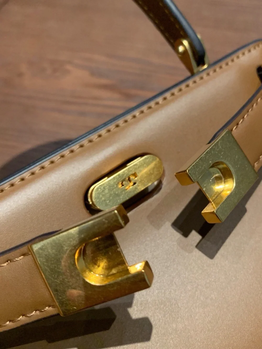 Tory Burch Small Tan Leather Top-Handle Satchel with Gold Hardware